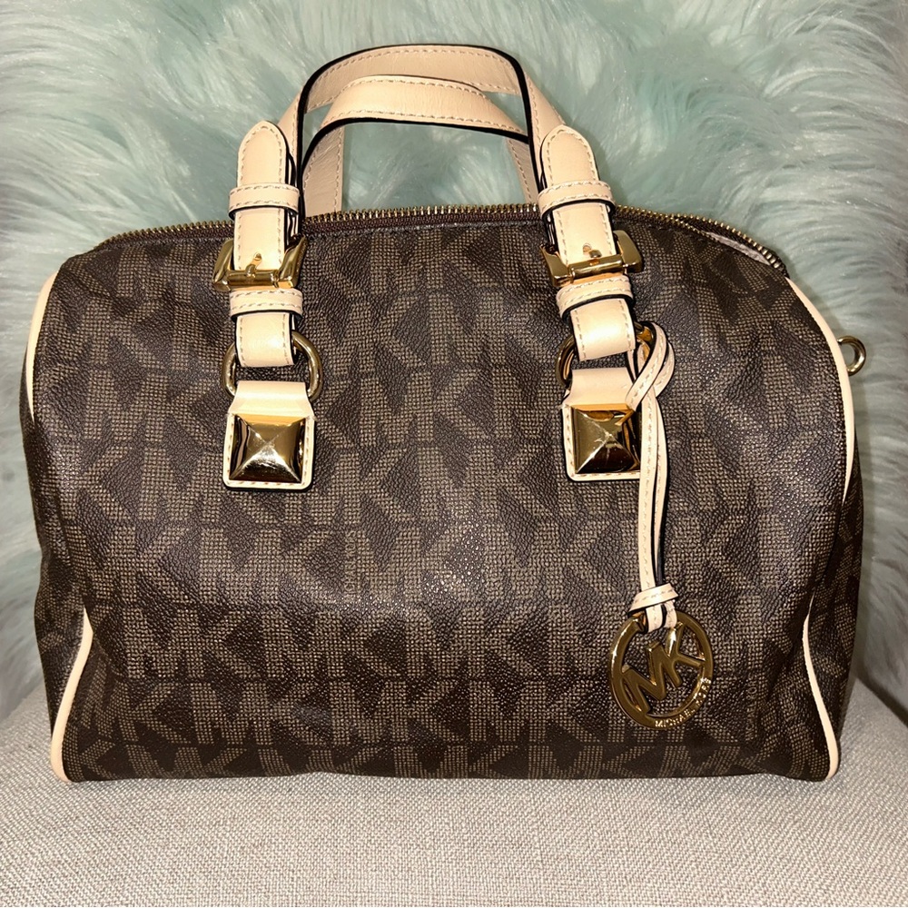 Michael Kors Brown MK pattern duffle